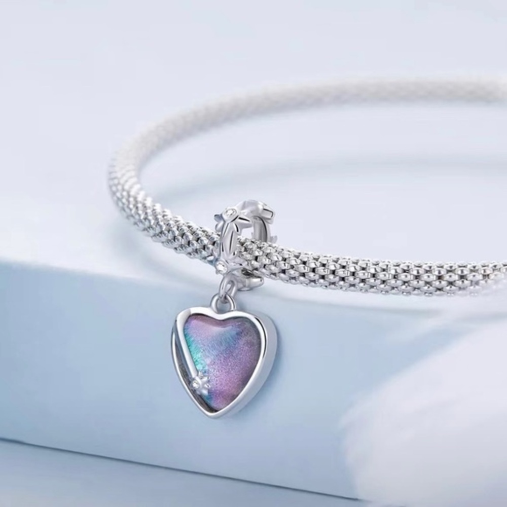 S925 Sterling Silver Heart Blue Heart with Stars Charm NWT